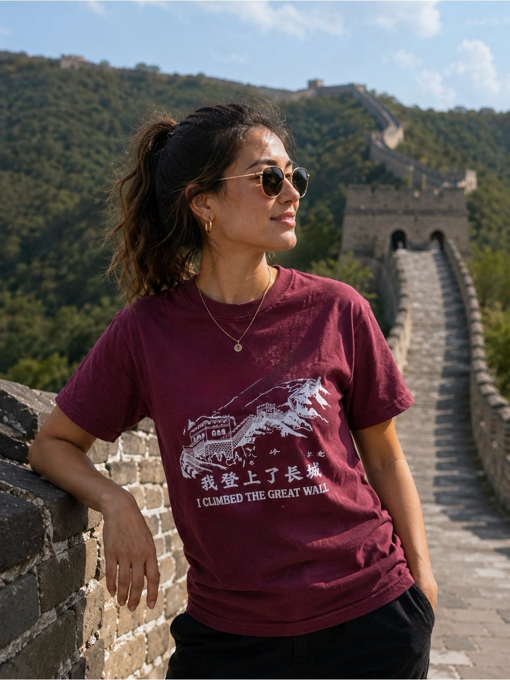 Vintage Great Wall of China “I Climbed the Great Wall” Tee Maroon Size Medium